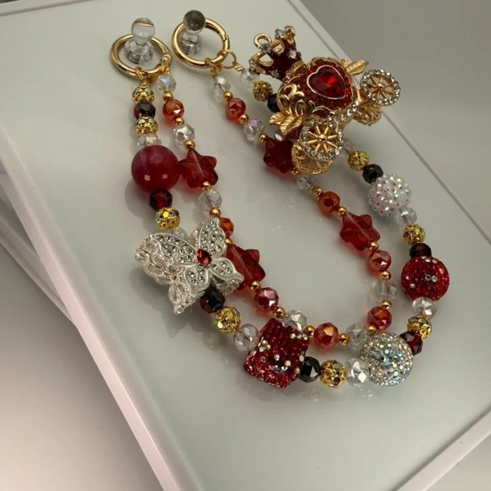 Royal Carriage Purse Chain Bag‎ Charm Decor Crystal Beaded Red Gold Rhinestone